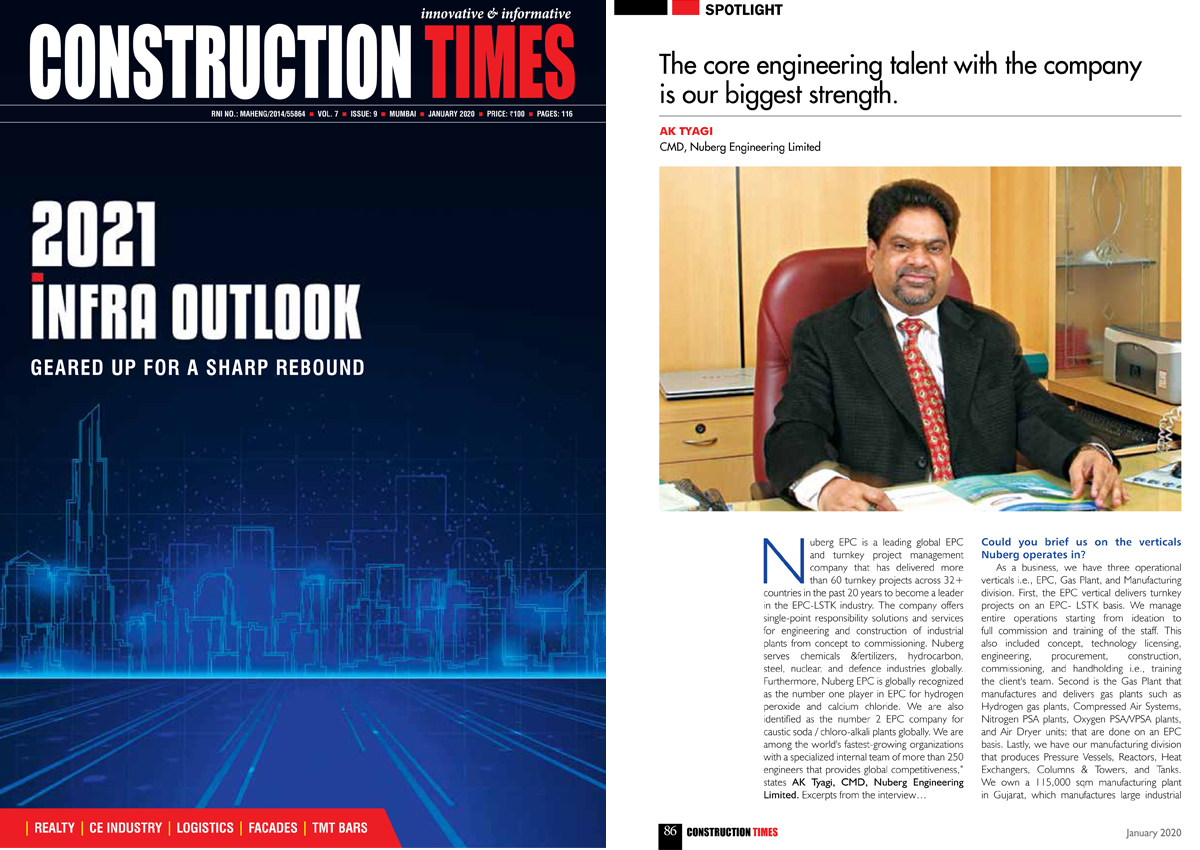 AK Tyagi, Chairman & Managing Director, Nuberg Engineering Ltd., interview in Construction Times magazine