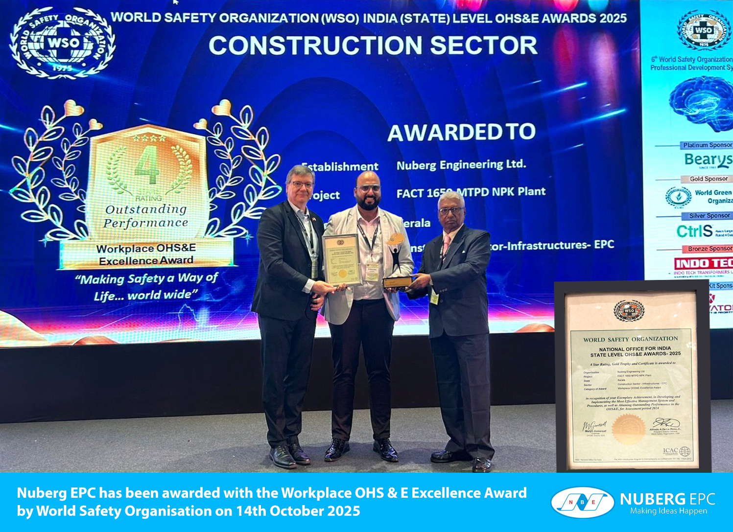 Nuberg EPC team receiving OHS&E Excellence Award by World Safety Organisation