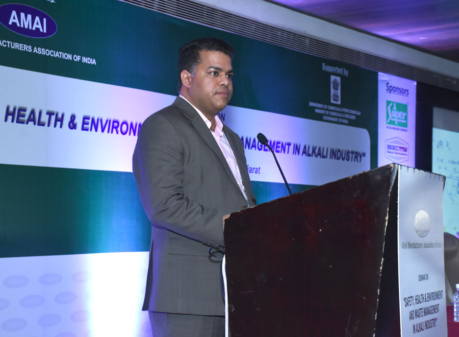 Arun Tyagi, Nuberg Marketing Head addressing the audience at AMAI Seminar on Safety, health & environment in chlor alkali industry